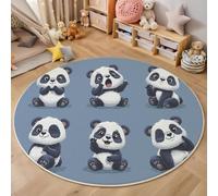 ZISTRCBAO Pandas In Various Poses Round Area Rugs Living Room, Cute Cartoon Animals Circle Area Rug Non Slip Washable Floor Rugs Non Slip Blue Round Rug for Kids Rooms Childrens Bedroom Decor 80cm
