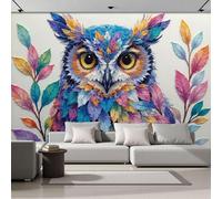 ZISTRCBAO Panoramic Mural Colorful Feathers Owl Silk Wallpaper 250x175cm Wall Mural Decoration Poster Art Deco Style Wallpaper for Living Room Bedroom & Home Interiors