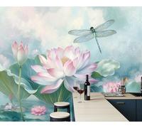 ZISTRCBAO Panoramic Mural Dragonfly Lotus Flower Silk Wallpaper 350x256cm Wall Mural Decoration Poster Eastern Zen Style Wallpaper for Living Room Bedroom & Home Interiors