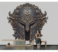 ZISTRCBAO Panoramic Mural Knight'S Helmet Relief Silk Wallpaper 200x140cm Wall Mural Decoration Poster Dark Medieval Style Wallpaper for Living Room Bedroom & Home Interiors