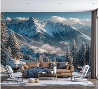 ZISTRCBAO Panoramic Mural Snow-Capped Mountains Pine Forests Silk Wallpaper 300x210cm Wall Mural Decoration Poster Alpine Snowscape Wallpaper for Living Room Bedroom & Home Interiors