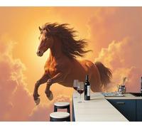 ZISTRCBAO Panoramic Mural Sunset Sea Clouds Galloping Horses Silk Wallpaper 200x140cm Wall Mural Decoration Poster Fantasy Art Wallpaper for Living Room Bedroom & Home Interiors