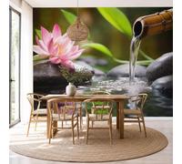 ZISTRCBAO Pebbles Water Lilies Bamboo Water Feature Wall Murals, Spa-Inspired Zen Style Wallpaper Mural for Living Room Bedroom TV Background Office Wall Decoration Poster - 200x140cm, Green
