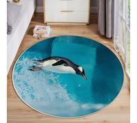 ZISTRCBAO Penguin Glacier Rugs Round 60cm Living Room, Animal Realism Circle Carpet, Non Slip Machine Washable Carpet, Blue Round Rug for Bedroom Dining Room Hallway Entryway Floor Mat