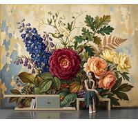 ZISTRCBAO Peony Rose Delphinium Wall Mural, Classical Floral Still Life Mural Wallpaper Room Decor Wall Art for Living Room Bedroom Kitchen Decorative Walls Art 200x140cm