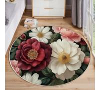 ZISTRCBAO Peony Rose Round Area Rugs Living Room, Watercolor Floral Circle Area Rug Non Slip Washable Floor Rugs Non Slip Pink Round Rug for Bedroom Kitchen Home Decor Floor Mat 80cm