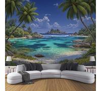ZISTRCBAO Photo Wallpaper 250x175cm, Palm Trees Tropical Islands Panoramic Wallpaper Mural, Exotic Seaside Scenery Photo Wallpapers, Blue-Green Mural Decoration for Living Room Bedroom Corridor