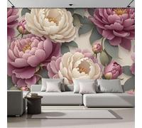 ZISTRCBAO Photo Wallpaper 250x175cm, Panoramic Watercolor Peony Silk Wallpaper, Luxurious Romantic Flowers Giant Wall Mural Decoration Poster for Living Room Bedroom Wall Covering