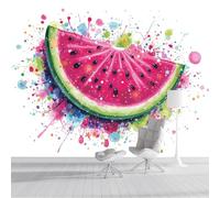 ZISTRCBAO Photo Wallpaper 250x175cm, Watercolor Watermelon Slices Panoramic Wallpaper Mural, Ink Splatter Art Photo Wallpapers, Light Pink Mural Decoration for Boys Girls Bedroom