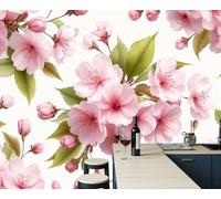 ZISTRCBAO Photo Wallpaper 350x256cm, Panoramic Cherry Blossoms Branches Silk Wallpaper, Fresh Japanese Flowers Giant Wall Mural Decoration Poster for Living Room Bedroom Wall Covering