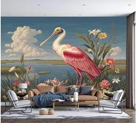 ZISTRCBAO Photo Wallpaper 350x256cm, Panoramic Flowers Rose Spoonbill Silk Wallpaper, Nature Animals Landscape Giant Wall Mural Decoration Poster for Living Room Bedroom Wall Covering