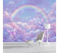 ZISTRCBAO Photo Wallpaper 3D Effect Mural Panoramic Butterflies Floral Clouds Rainbows Wallpaper, Dreamy Sky Silk Wall Art Mural for Boys Girls Bedroom Decor Poster 250x175cm
