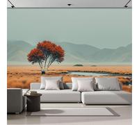 ZISTRCBAO Photo Wallpaper 3D Effect Mural Panoramic Clouds Fields Birch Trees Wallpaper, Tranquil Rural Scenery Silk Wall Art Mural for Bedroom Living Room Decoration Poster 400x280cm