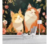 ZISTRCBAO Photo Wallpaper 3D Effect Mural Panoramic Floral Orange Cat Wallpaper, Cute Cartoon Animal Silk Wall Art Mural for Boys Girls Bedroom Decor Poster 150x105cm