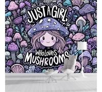 ZISTRCBAO Photo Wallpaper 3D Effect Mural Panoramic Mushroom Girl Wallpaper, Cartoon Style Silk Wall Art Mural for Boys Girls Bedroom Decor Poster 250x175cm