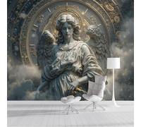 ZISTRCBAO Photo Wallpaper Beautiful Angel Relief Wall Mural Art 300x210cm, 3D Classical Sculpture Silk Wall Mural, Stunning Walls Art for Living Room Bedroom Corridor Decor Poster, Gold