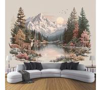ZISTRCBAO Photo Wallpaper Beige 150x105cm, Forest Mountains Deer Silk Wall Mural Decoration, Retro Landscape Realistic Poster Picture Wallpaper Mural for Living Room Kitchen Bedroom