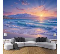 ZISTRCBAO Photo Wallpaper Blue 400x280cm, Sunset Over The Sea On The Beach Silk Wall Mural Decoration, Tranquil Seaside Scenery Poster Picture Wallpaper Mural for Living Room Kitchen Bedroom