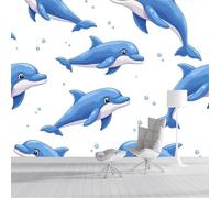 ZISTRCBAO Photo Wallpaper Blue Whale Wall Mural Art 250x175cm, Cute Cartoon Animal Silk Wall Mural, Stunning Walls Art for Boys Girls Bedroom Decor Poster, Blue