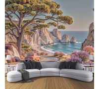 ZISTRCBAO Photo Wallpaper Cliffs Along The Coastal Highway Wall Murals Poster, 250x175cm Retro Scenery Panoramic Mural, Multicolored Home Decoration Wall Mural for Living Room Bedroom Corridor