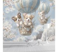 ZISTRCBAO Photo Wallpaper Dog On A Hot Air Balloon Wall Mural Art 350x256cm, Cute Cartoon Animal Silk Wall Mural, Stunning Walls Art for Boys Girls Bedroom Decor Poster, Blue-Gray
