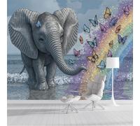 ZISTRCBAO Photo Wallpaper Elephant Spraying Rainbows Wall Mural Art 250x175cm, Cartoon Animal Silk Wall Mural, Stunning Walls Art for Boys Girls Bedroom Decor Poster, Gray