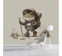ZISTRCBAO Photo Wallpaper Exploring Frog Wall Mural Art 250x175cm, Cartoon Animal Silk Wall Mural, Stunning Walls Art for Boys Girls Bedroom Decor Poster, Gray-Green