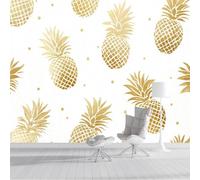 ZISTRCBAO Photo Wallpaper Gold Pineapple Polka Dots Wall Mural Art 250x175cm, Boho Style Silk Wall Mural, Stunning Walls Art for Boys Girls Bedroom Decor Poster, Gold