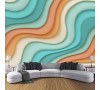ZISTRCBAO Photo Wallpaper Gradient Wavy Stripes Wall Murals Poster, 150x105cm Retro Abstract Panoramic Mural, Blue-Green Home Decoration Wall Mural for Living Room Bedroom Corridor