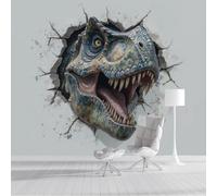 ZISTRCBAO Photo Wallpaper Gray 300x210cm, Tyrannosaurus Rex Bursts Through The Wall Silk Wall Mural Decoration, 3D Cartoon Animal Poster Picture Wallpaper Mural for Boys Girls Bedroom