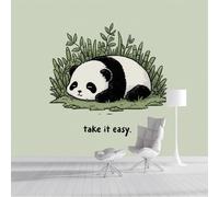 ZISTRCBAO Photo Wallpaper Green 400x280cm, Panda Lying On The Ground Silk Wall Mural Decoration, Cartoon Animal Poster Picture Wallpaper Mural for Boys Girls Bedroom