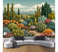 ZISTRCBAO Photo Wallpaper Mural Desert Cactus, Retro Plant Illustration Wall Murals, Multicolor Poster Wall Decoration for Bedroom Living Room Office 250x175cm