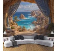 ZISTRCBAO Photo Wallpaper Mural Mediterranean Coast Cliffs, Natural Landscape Wall Murals, Brown Poster Wall Decoration for Bedroom Living Room Office 400x280cm