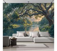 ZISTRCBAO Photo Wallpaper Mural Sunset Riverside Park, Tree Reflections Wall Murals, Greenery Poster Wall Decoration for Bedroom Living Room Office 200x140cm