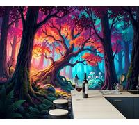 ZISTRCBAO Photo Wallpaper Mysterious Magical Forest Wall Mural Art 400x280cm, Fantasy Art Silk Wall Mural, Stunning Walls Arts for Living Room Bedroom Corridor Decor Poster, Pink Purple