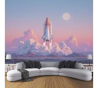 ZISTRCBAO Photo Wallpaper Pink 400x280cm, Rocket to The Moon Silk Wall Mural Decoration, Minimalism Poster Picture Wallpaper Mural for Living Room Kitchen Bedroom