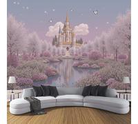 ZISTRCBAO Photo Wallpaper Pink Castle Butterfly, Watercolor Fairy Tale Style Wallpaper Mural 250x175cm, Pink Wallpapers Mural Decoration for Bedroom Living Room Corridor