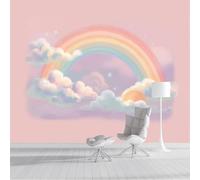 ZISTRCBAO Photo Wallpaper Rainbow Clouds Wall Mural Art 250x175cm, Dreamy Watercolor Style Silk Wall Mural, Stunning Walls Art for Boys Girls Bedroom Decor Poster, Light Pink