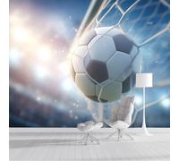 ZISTRCBAO Photo Wallpaper Soccer Ball Flies Into The Goal Wall Mural Art 150x105cm, Sports Theme Silk Wall Mural, Stunning Walls Art for Boys Girls Bedroom Decor Poster, Blue
