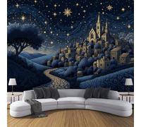 ZISTRCBAO Photo Wallpaper Starry Castle, Cartoon Medieval Architecture Wallpaper Mural 300x210cm, Dark Blue Wallpapers Mural Decoration for Bedroom Living Room Corridor