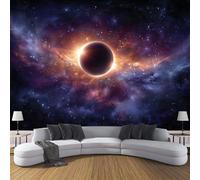ZISTRCBAO Photo Wallpaper Starry Sky Solar Eclipse Wall Mural Art 300x210cm, 3D Space Silk Wall Mural, Stunning Walls Art for Living Room Bedroom Corridor Decor Poster, Purple