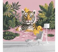 ZISTRCBAO Photo Wallpaper Tiger Duck in The Pool Wall Mural Art 250x175cm, Fun Animals Silk Wall Mural, Stunning Walls Art for Boys Girls Bedroom Decor Poster, Pink