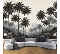 ZISTRCBAO Photo Wallpaper Tropical Palm Tree Wall Mural Art 350x256cm, Vintage Plant Silk Wall Mural, Stunning Walls Art for Living Room Bedroom Corridor Decor Poster, Dark Gray