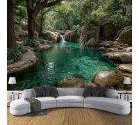 ZISTRCBAO Photo Wallpaper Waterfall Forest Wall Mural Art 400x280cm, Natural Scenery Silk Wall Mural, Stunning Walls Art for Living Room Bedroom Corridor Decor Poster, Dark Green