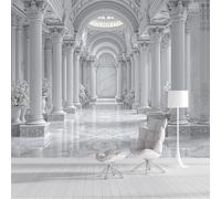 ZISTRCBAO Photo Wallpaper White 300x210cm, 3D White Corridor Silk Wall Mural Decoration, Retro Classical Poster Picture Wallpaper Mural for Living Room Kitchen Bedroom
