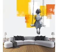 ZISTRCBAO Photo Wallpaper Woman On A Swing Wall Murals Poster, 300x210cm Modern Simple Panoramic Mural, Yellow Home Decoration Wall Mural for Living Room Bedroom Corridor
