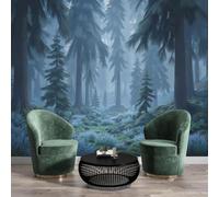 ZISTRCBAO Pine Trees Bushes Wall Mural, Cool-Toned Fantasy Forest Mural Wallpaper Room Decor Wall Art for Living Room Bedroom Kitchen Decorative Walls Art 350x256cm