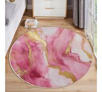 ZISTRCBAO Pink Gold Marble Round Area Rugs Living Room, Modern Luxury Round Rugs 100cm, Soft Low-Pile Rug with Non-slip Backing Abstract Carpet for Bedroom Office Entryway, Pink