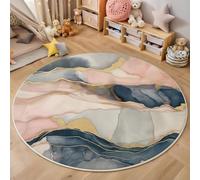 ZISTRCBAO Pink Gray Marble Round Area Rugs Living Room, Vintage Elegance Circle Area Rug Non Slip Washable Floor Rugs Non Slip Multicolor Round Rug for Bedroom Kitchen Home Decor Floor Mat 160cm