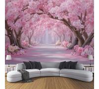 ZISTRCBAO Pink Tree-Lined Path Wallpaper Murals 150x105cm, Romantic Scenery Panoramic Wallpaper Mural, Pink Paper for Bedroom Living Room Decor Artwork Background Wall Stickers